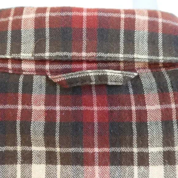 James Perse Brown Plaid Shirt Cotton Blend Long Sleeve Button Front 3 Large L